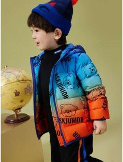 Toddler Boys Letter & Cartoon Graphic Hooded Down Coat