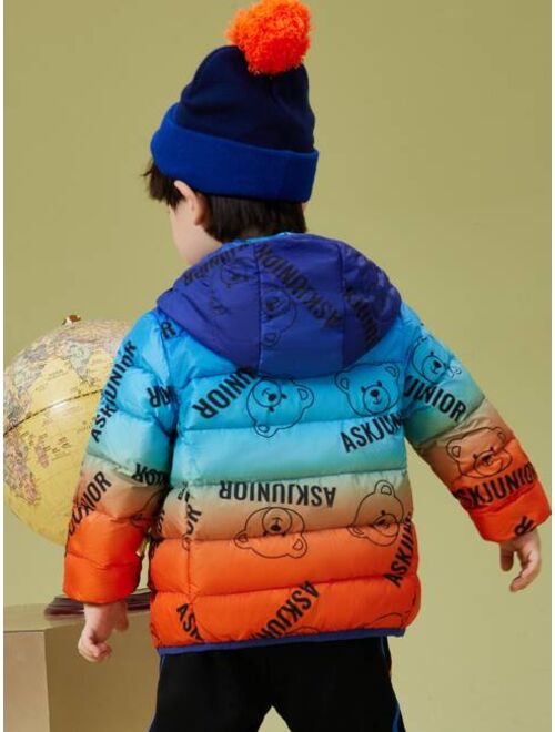Shein Toddler Boys Letter & Cartoon Graphic Hooded Down Coat