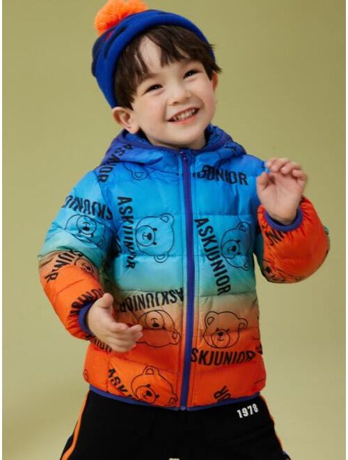 Shein Toddler Boys Letter & Cartoon Graphic Hooded Down Coat