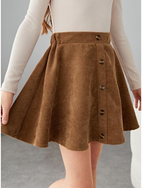 SHEIN Girls Button Front Cord Skirt