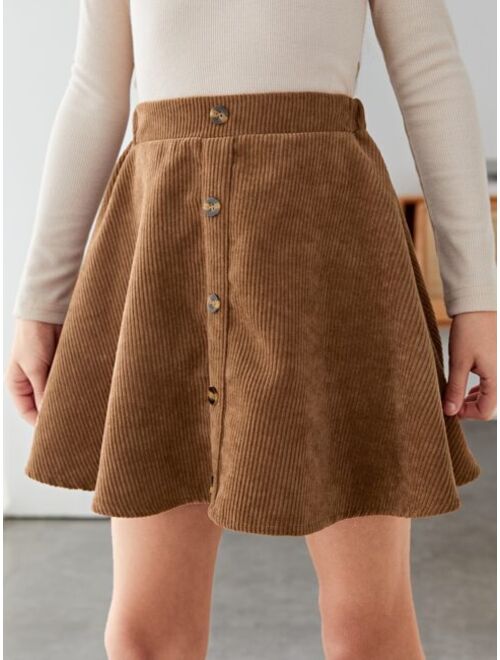 SHEIN Girls Button Front Cord Skirt