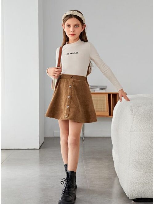 SHEIN Girls Button Front Cord Skirt
