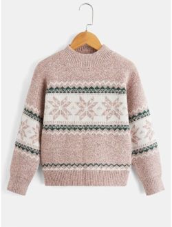 Girls Geo Pattern Drop Shoulder Sweater