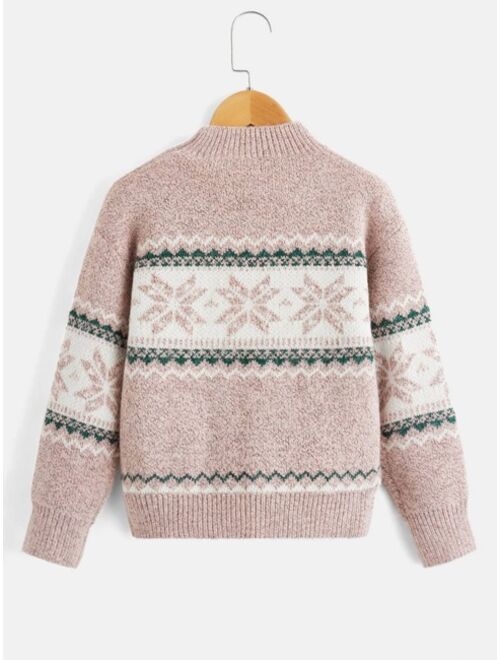 Shein Girls Geo Pattern Drop Shoulder Sweater