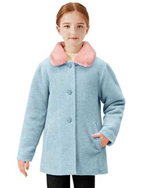 maoo garden Girls Winter Wool Peacoat Little Girls Fur Collar Dress Coat Quilted Jacket