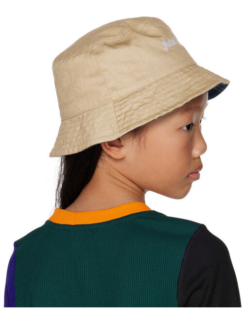 PALM ANGELS Kids Beige Embroidered Bucket Hat