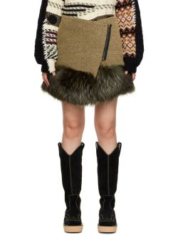 ANDERSSON BELL Khaki Faux-Fur Wrap Skirt
