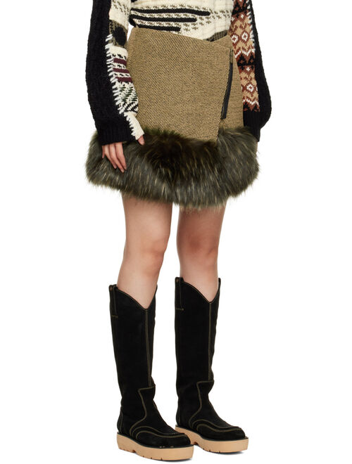 ANDERSSON BELL Khaki Faux-Fur Wrap Skirt