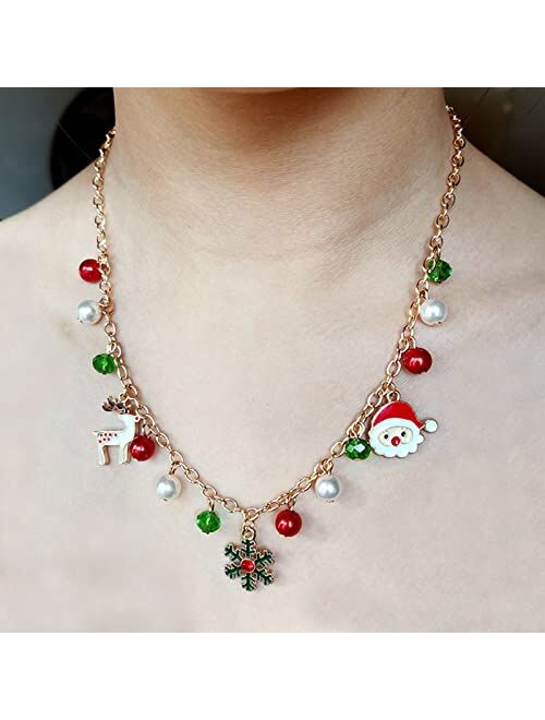 Kfblaiming Christmas Necklace - XMas Decoration for Women Santa Present for Kids Jingle Bell Snowflake Alloy Jewelry to Friends Party Supplies 17.8in + 1.9in