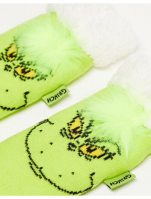 ASOS DESIGN Christmas slipper socks in green with Grinch face