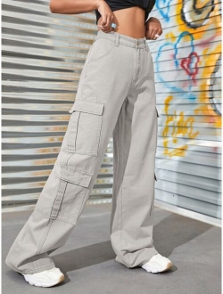 Zipper Fly Flap Pocket Boyfriend Jeans