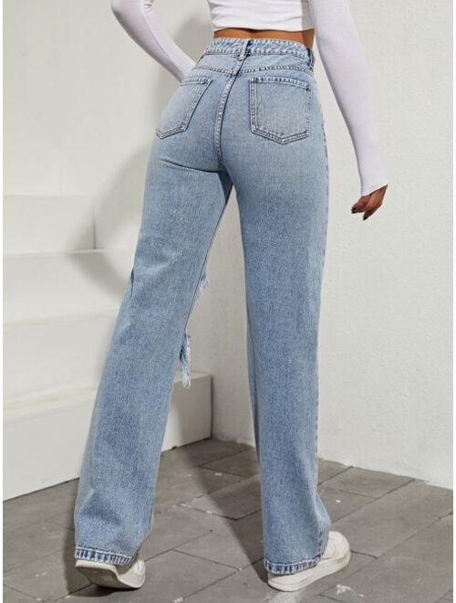 Shein High Waist Ripped Boyfriend Jeans