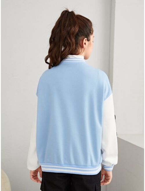 SHEIN Teen Girls Letter Patched Varsity Jacket