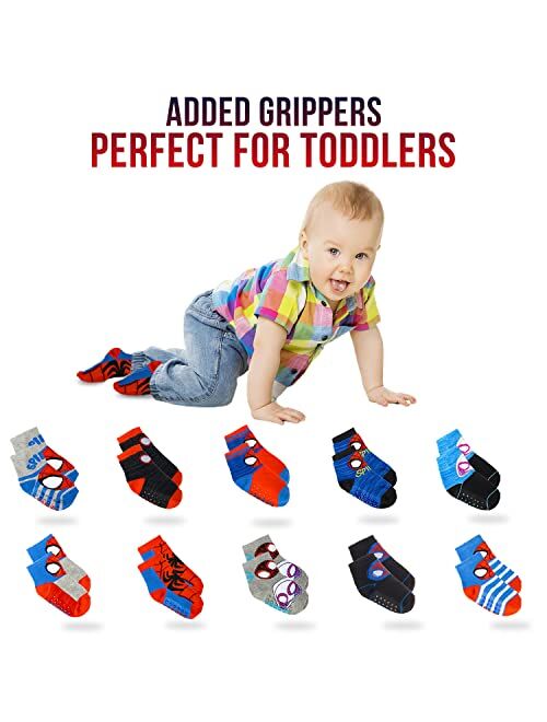 Marvel Spiderman Grip Socks, Socks for Toddler Boys, 10 Pack, Spider man Toddler Gripper Socks, Amazing Spiderman Variety Pack