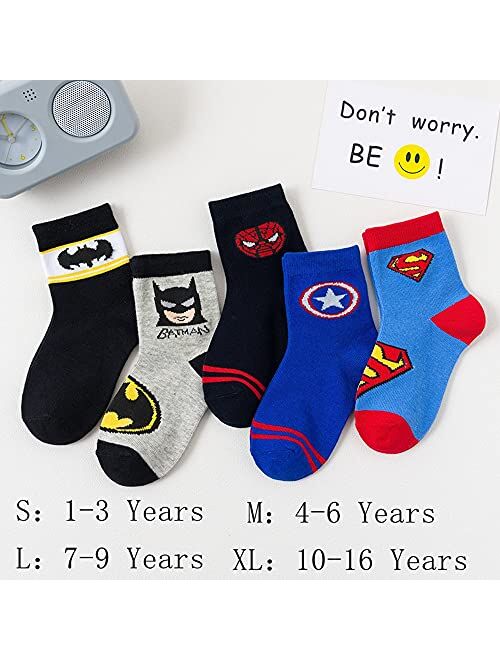 Marvel Cvayu 5 pairs Superhero children socks.The Avengers children socks,cotton socks,bed socks.SpiderMan,US Captain,Superman Socks