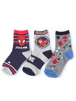 Cozy24 Spiderman Ironman Boys Crew Socks 3Pairs (4~6, 7~9, 10~12 years old)