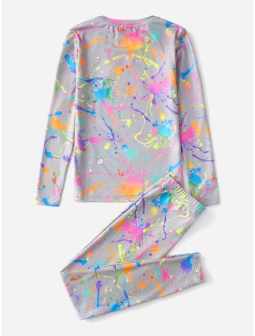 SHEIN Boys Reflective Splash Ink Print Snug Fit PJ Set