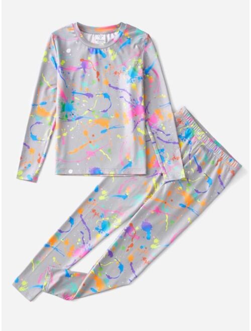 SHEIN Boys Reflective Splash Ink Print Snug Fit PJ Set