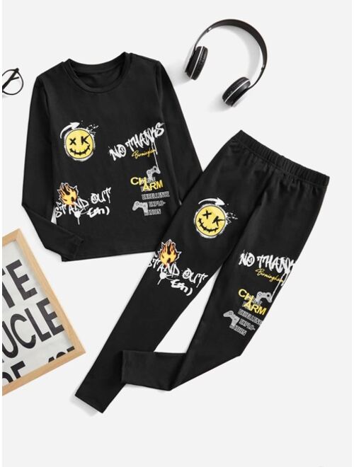 SHEIN Boys Cartoon And Letter Graphic PJ Set