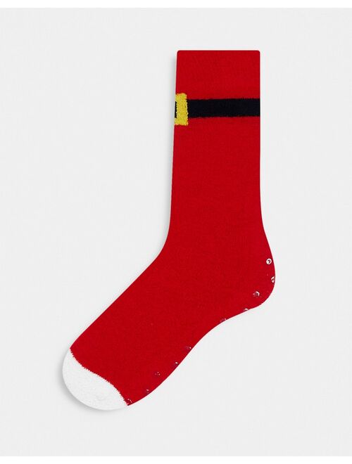 ASOS DESIGN Christmas slipper socks in red with santa belt