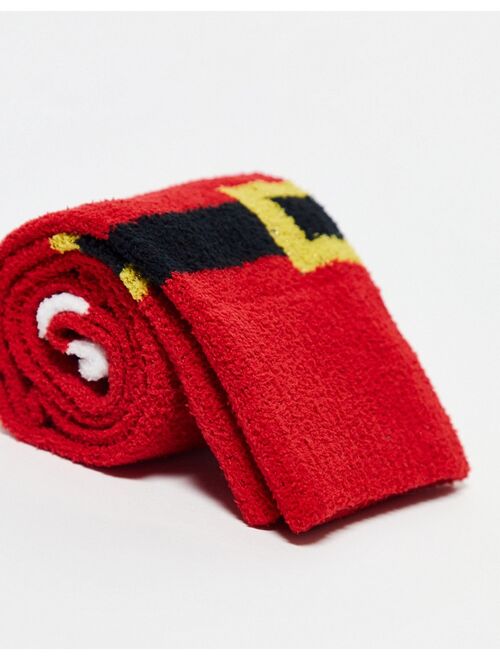 ASOS DESIGN Christmas slipper socks in red with santa belt