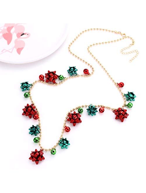 Phalin Christmas Necklace for Women Girls Xmas Gift Bow Pendant Necklaces Festive Present Bow Long Necklaces Holiday Gifts