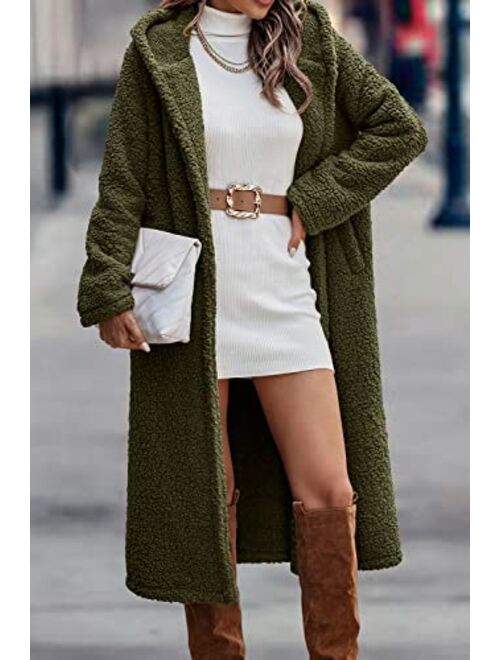 PRETTYGARDEN Women's 2022 Winter Coats Fuzzy Fleece Long Hooded Jackets Button Down Faux Fur Warm Outwear with Pockets