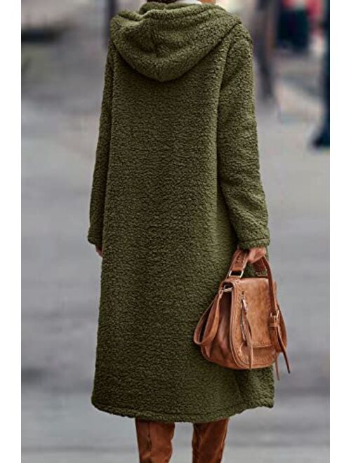 PRETTYGARDEN Women's 2022 Winter Coats Fuzzy Fleece Long Hooded Jackets Button Down Faux Fur Warm Outwear with Pockets