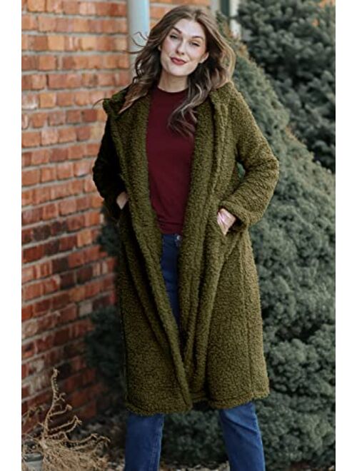 PRETTYGARDEN Women's 2022 Winter Coats Fuzzy Fleece Long Hooded Jackets Button Down Faux Fur Warm Outwear with Pockets