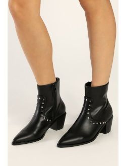 Waverd Black Pointed-Toe Studded Ankle Booties