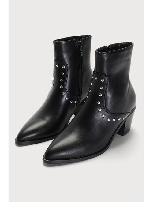 Lulus Waverd Black Pointed-Toe Studded Ankle Booties
