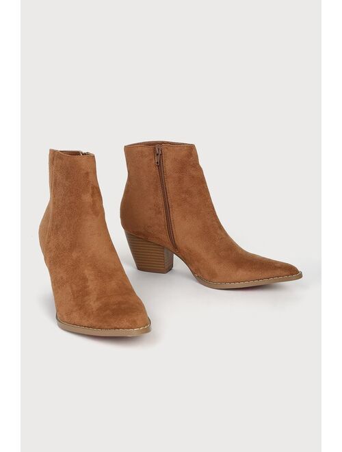 Lulus x Matisse Spirit Fawn Suede Pointed Toe Ankle Booties