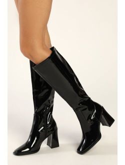 Michella Black Patent Square Toe Knee High Boots