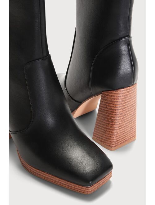 Lulus Konnie Black Platform Square-Toe Ankle Boots