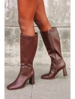Reelee Chocolate Square Toe Knee-High Boots