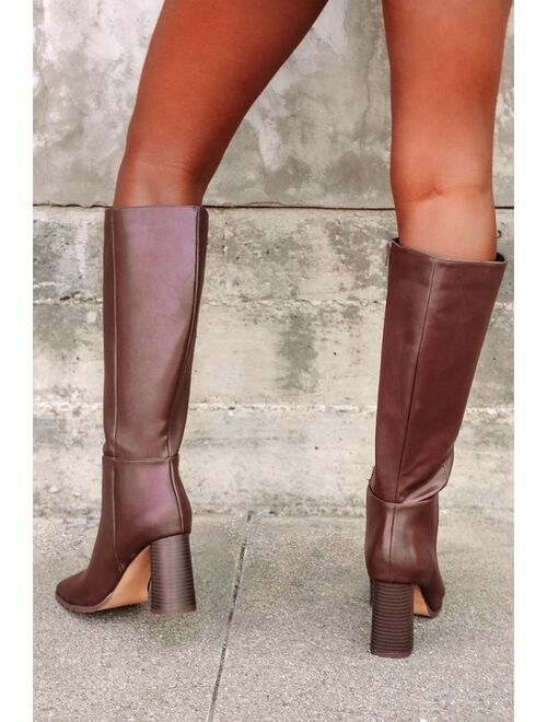Lulus Reelee Chocolate Square Toe Knee-High Boots