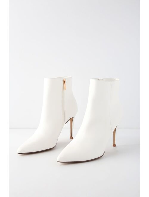 Lulus Selenah White Pointed Toe Ankle Booties