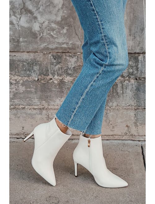 Lulus Selenah White Pointed Toe Ankle Booties