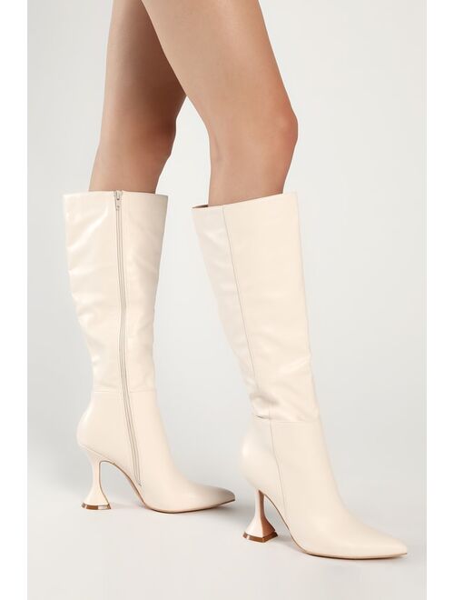 Lulus Glancy Bone Knee-High Sculpted High Heel Boots