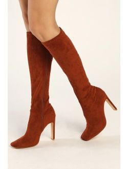 Loriah Rust Red Suede Square Toe Knee High Boots