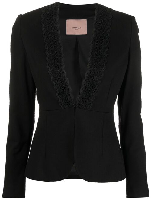 TWINSET lace-detail single-breasted jacket