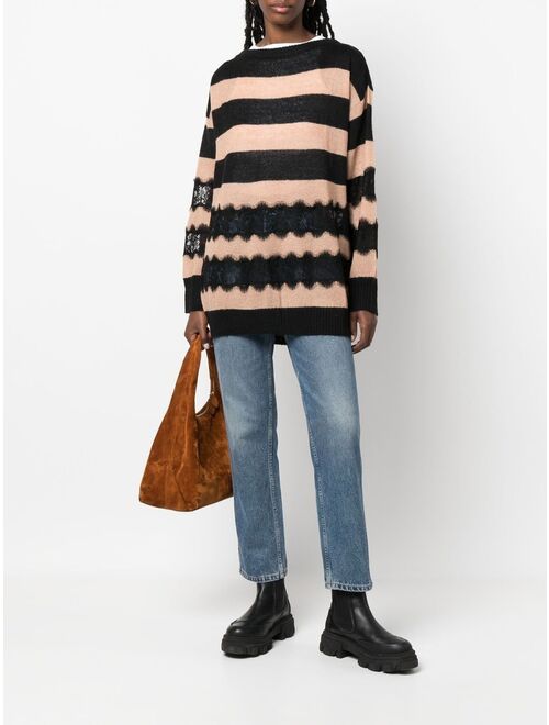 TWINSET striped lace-trimmed jumper