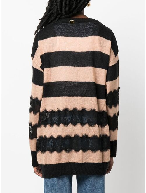 TWINSET striped lace-trimmed jumper