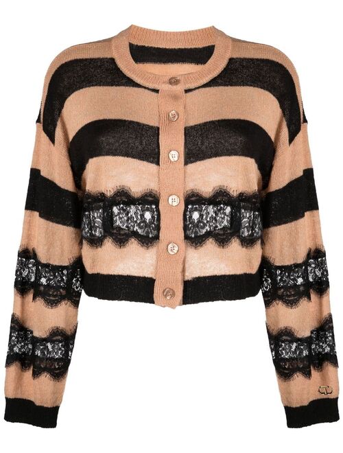 TWINSET striped lace-detail knitted cardigan