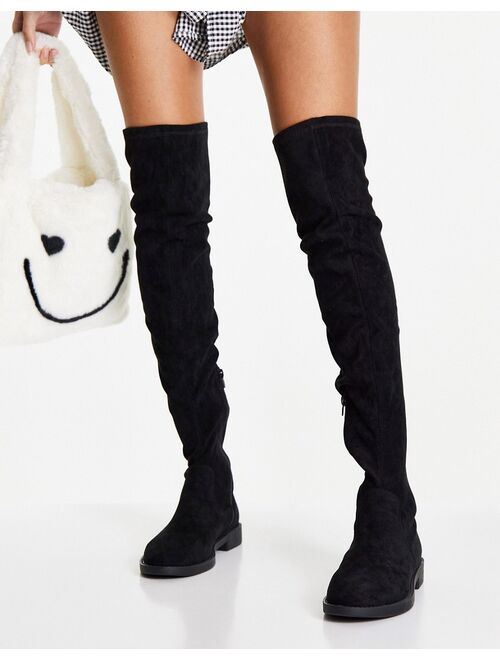 ASOS DESIGN Kalani over the knee boots in black micro