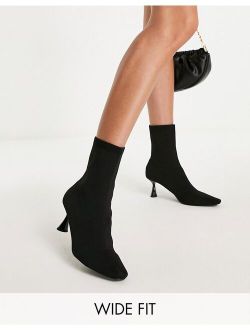 Wide Fit Rightly knitted heeled sock boots in black