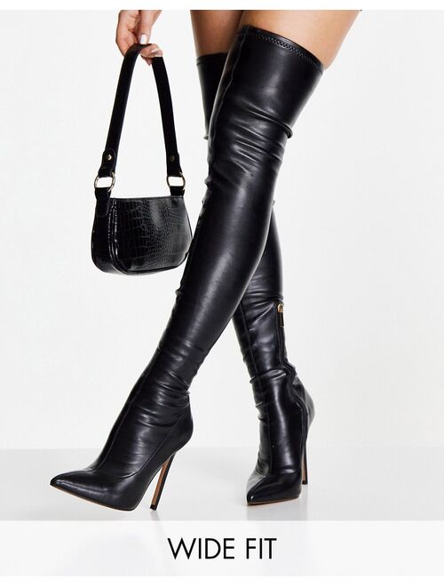 ASOS DESIGN Wide Fit Koko heeled over the knee boots in black