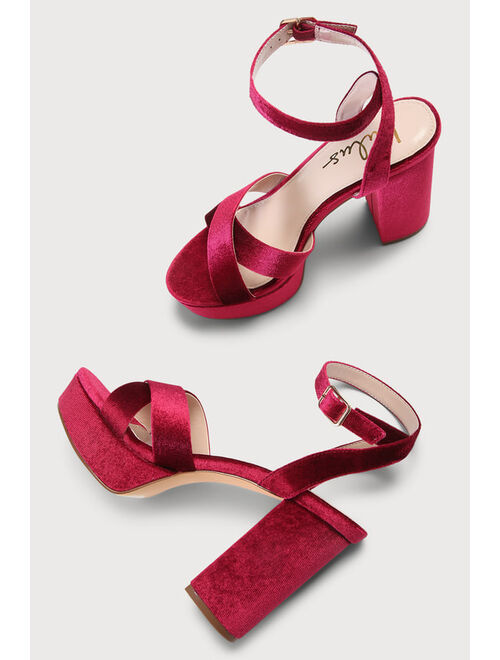Lulus Selah Burgundy Velvet Ankle Strap Heels
