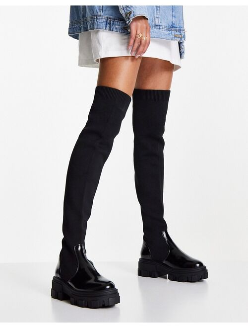 ASOS DESIGN Kimmy flat chunky over the knee boots in black