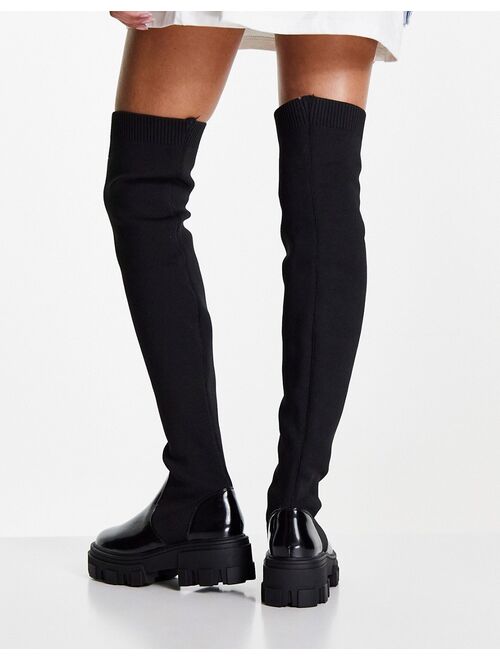 ASOS DESIGN Kimmy flat chunky over the knee boots in black